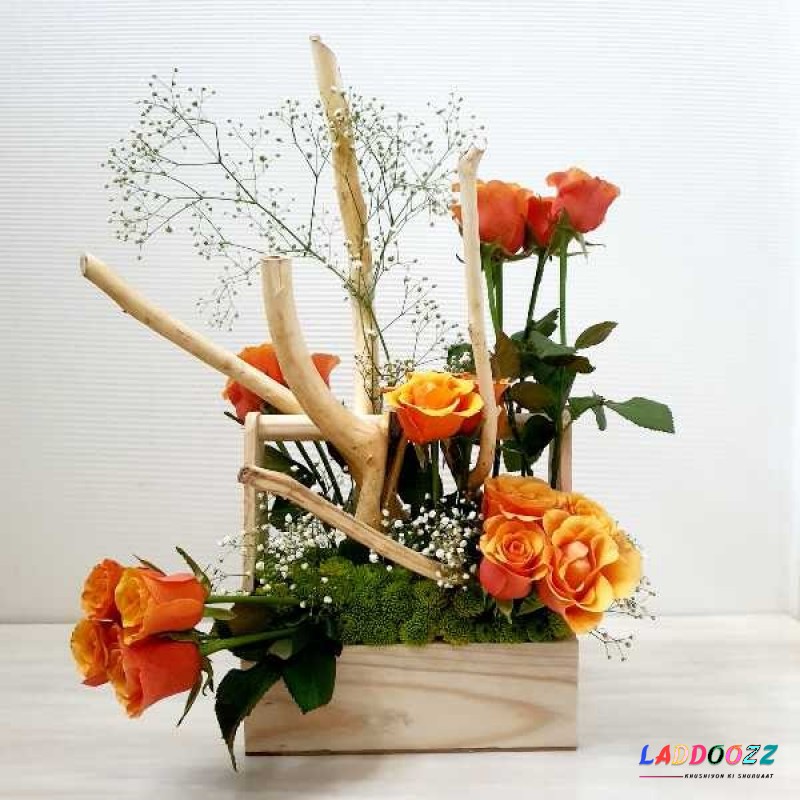 Orange Roses Flower Basket